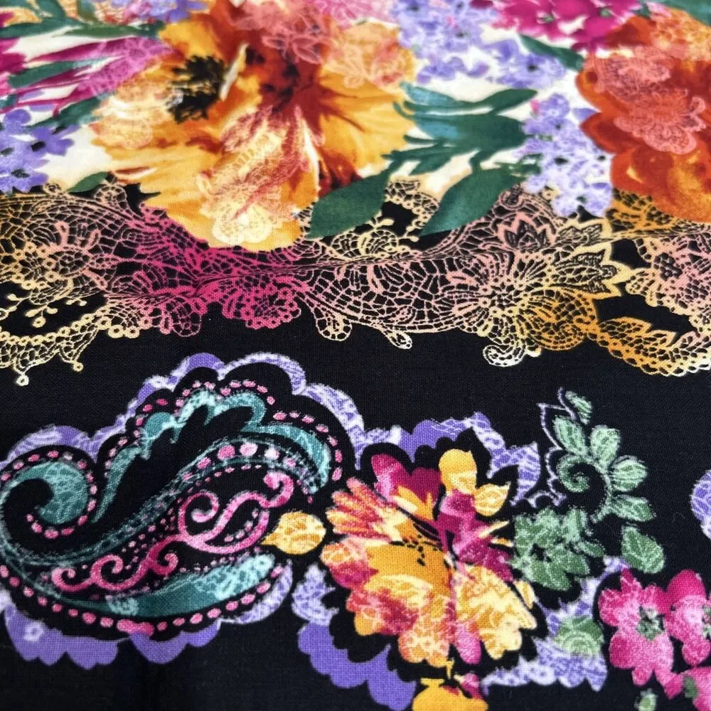 Timeless Treasures Summer C3100  Vibrant Floral On Black Quilting Fabric 31 X 44